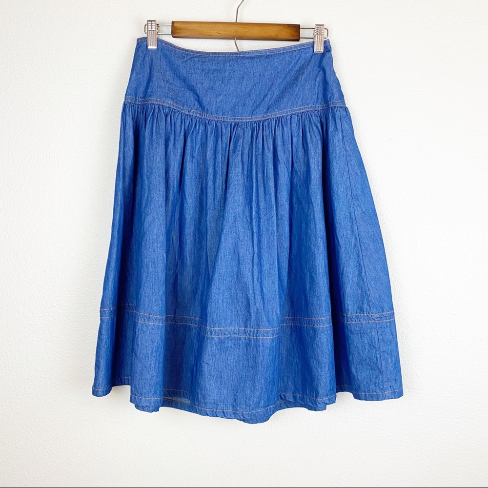 Jealous Tomato Boho Denim Drop Waist Skirt Sz M